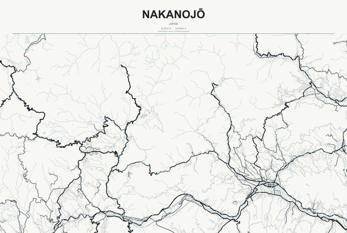 Nakanojō, Japan City Map Aluminum Sign in Headline Atlas style