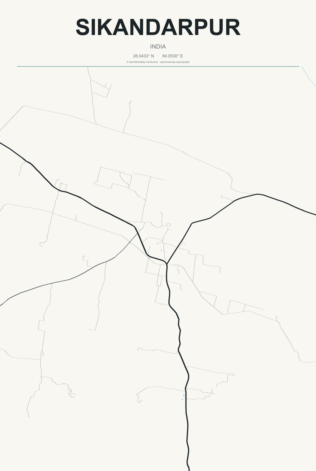Sikandarpur, India City Map Aluminum Sign in Headline Atlas style