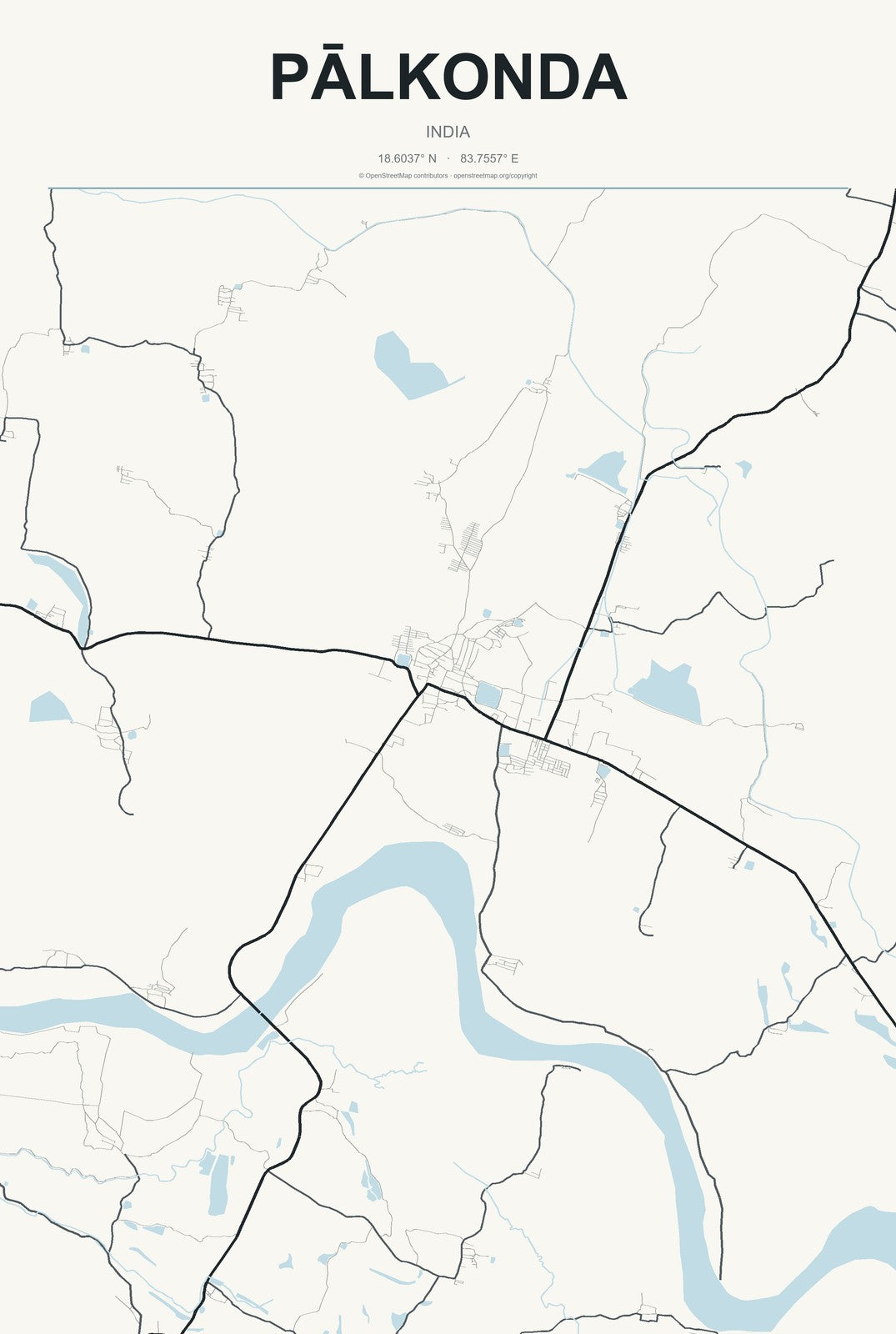 Pālkonda, India City Map Aluminum Sign in Headline Atlas style