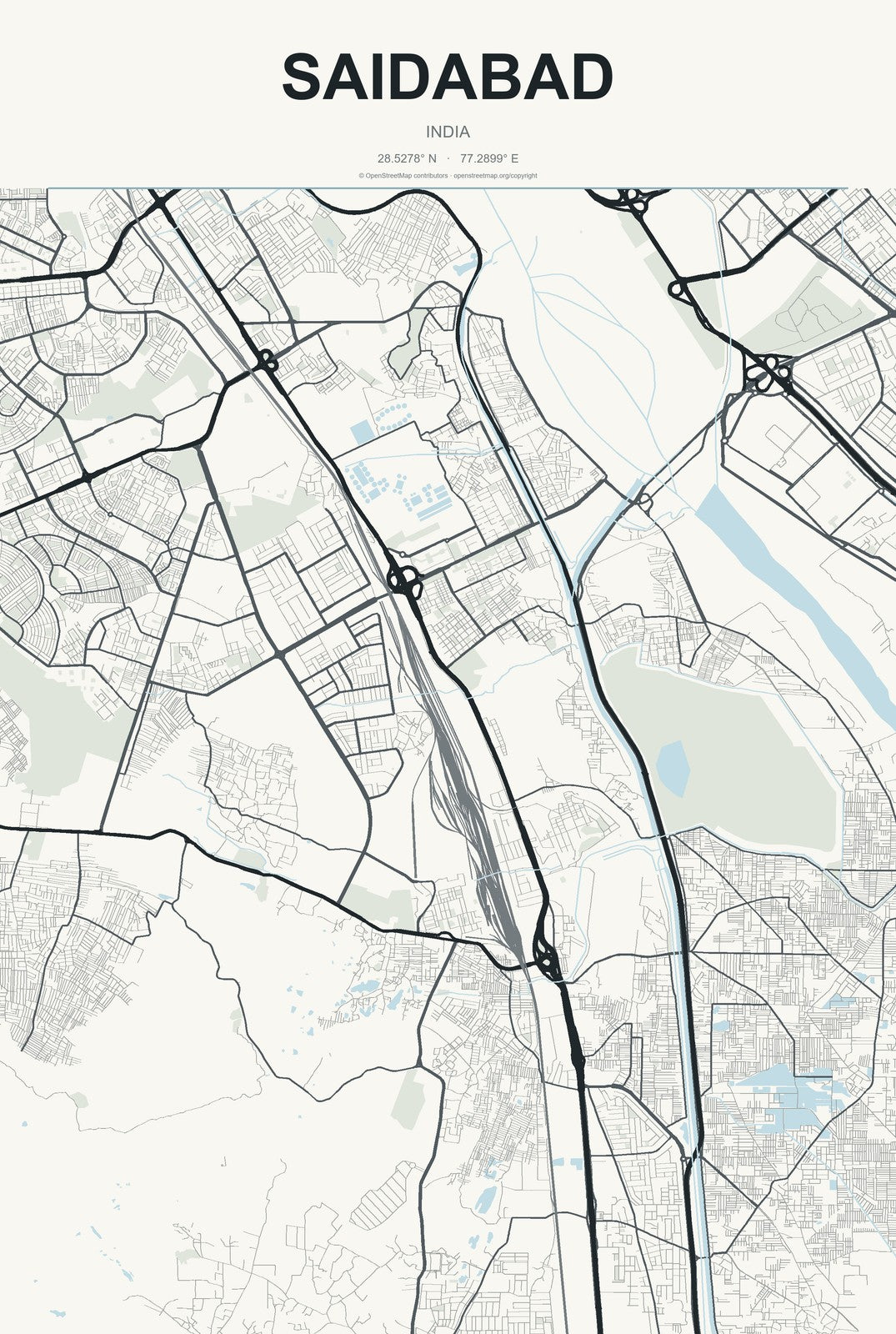 Saidabad, India City Map Aluminum Sign in Headline Atlas style