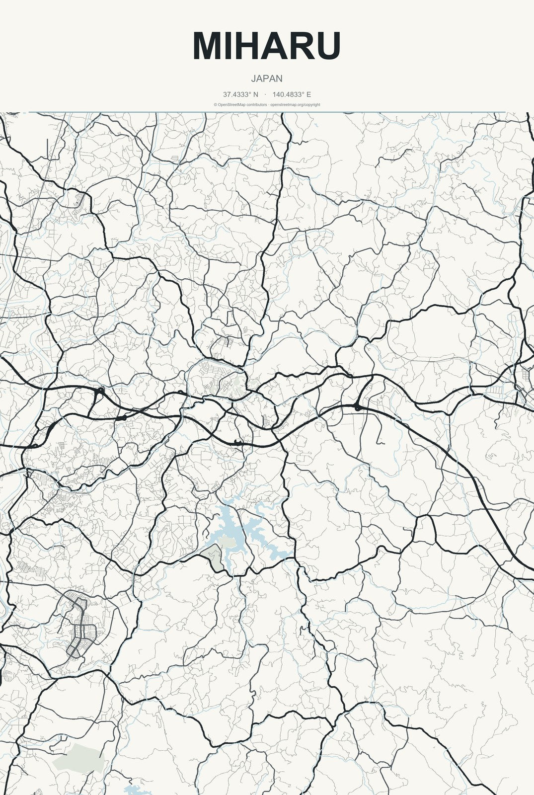 Miharu, Japan City Map Aluminum Sign in Headline Atlas style