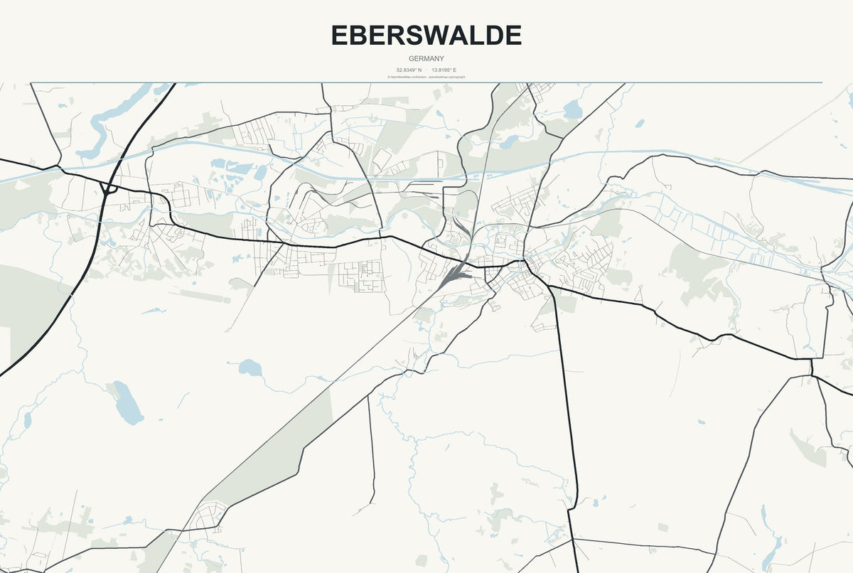 Eberswalde, Germany City Map Aluminum Sign in Headline Atlas style