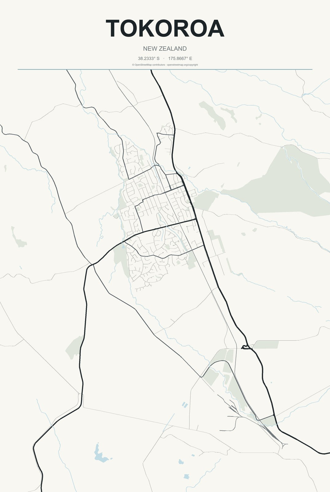 Tokoroa, New Zealand City Map Aluminum Sign in Headline Atlas style