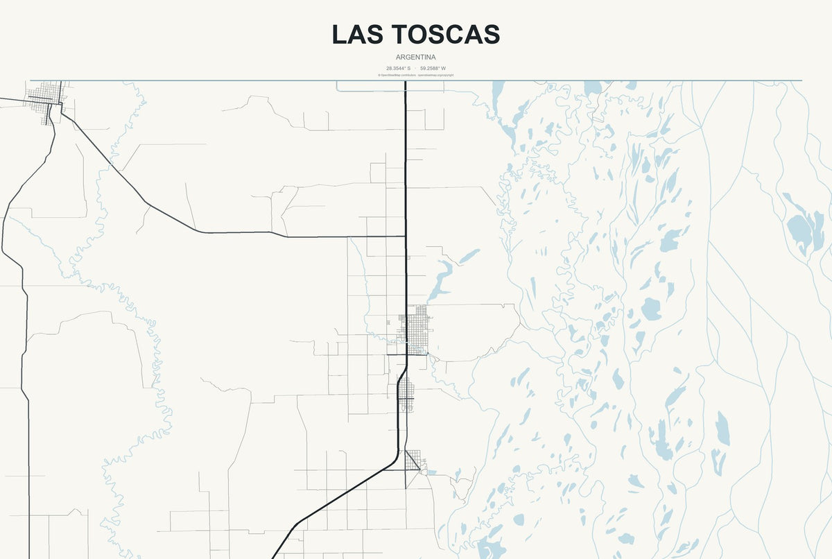 Las Toscas, Argentina City Map Aluminum Sign in Headline Atlas style