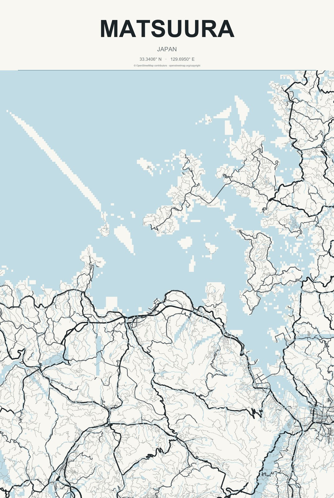 Matsuura, Japan City Map Aluminum Sign in Headline Atlas style