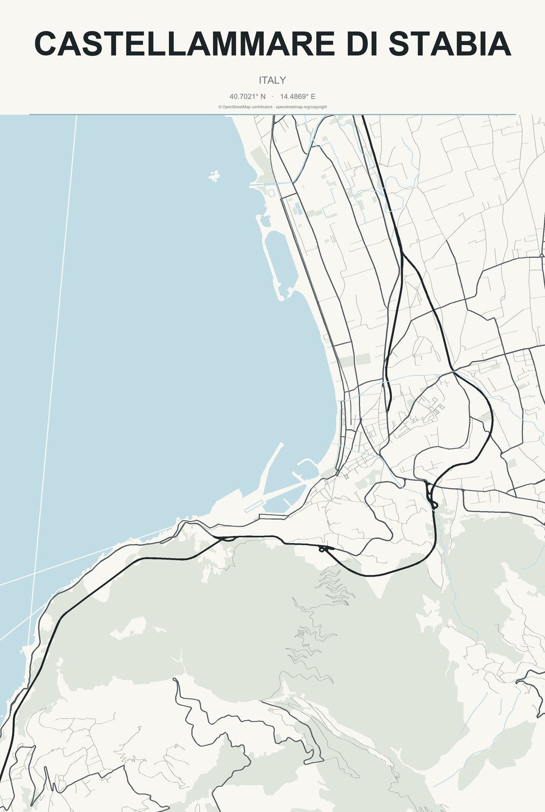Castellammare di Stabia, Italy City Map Aluminum Sign in Headline Atlas style