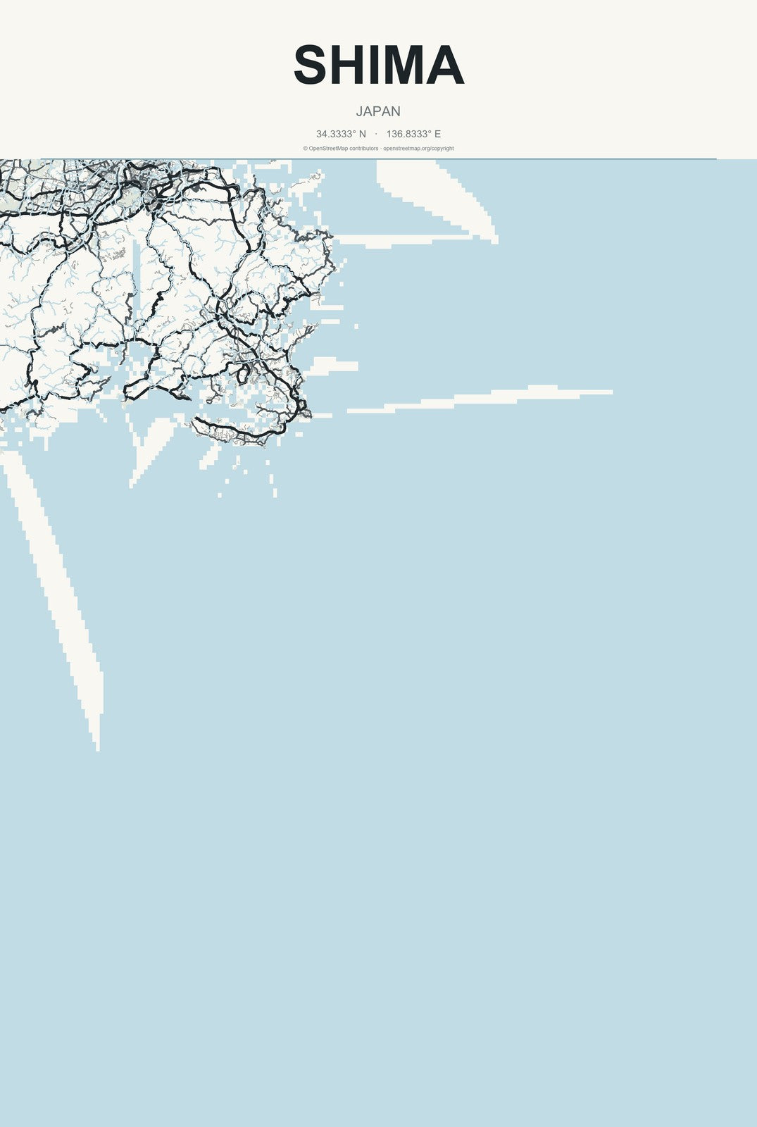 Shima, Japan City Map Aluminum Sign in Headline Atlas style