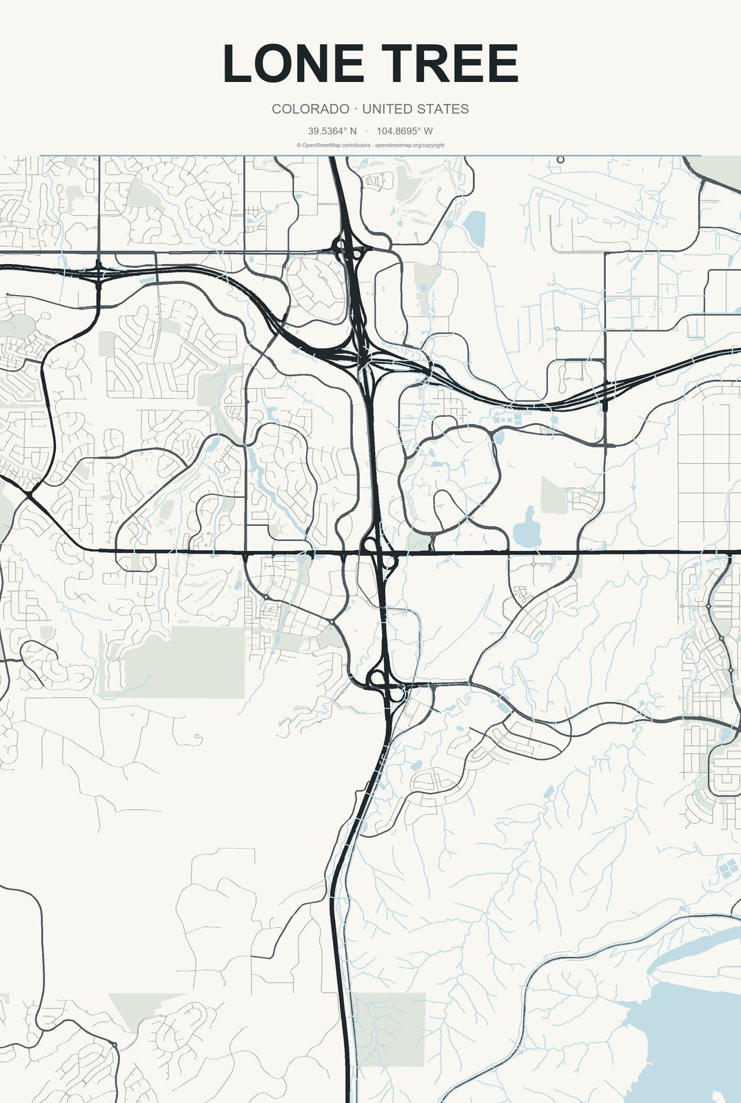 Lone Tree, Colorado City Map Aluminum Sign in Headline Atlas style