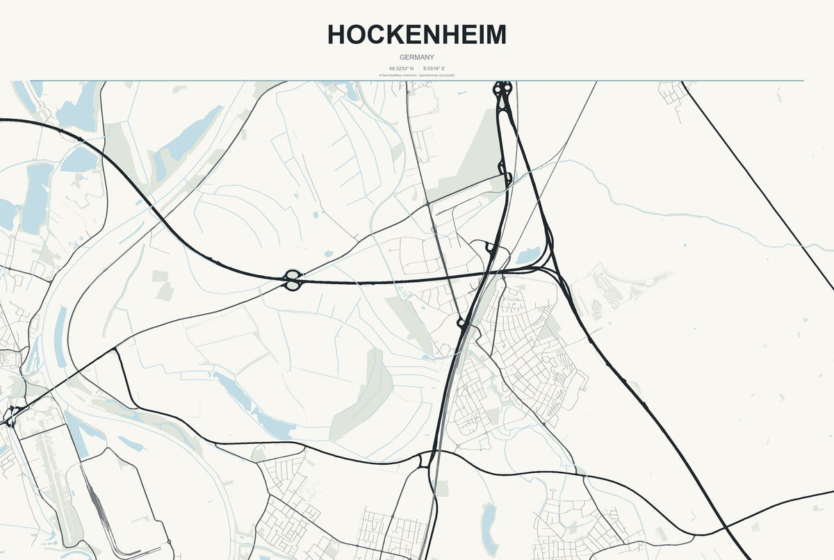 Hockenheim, Germany City Map Aluminum Sign in Headline Atlas style