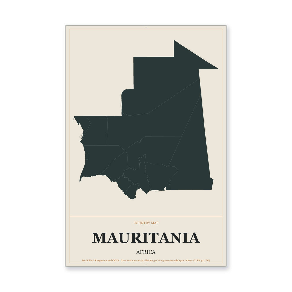 Mauritania Country Map Aluminum Sign in Headline Atlas style