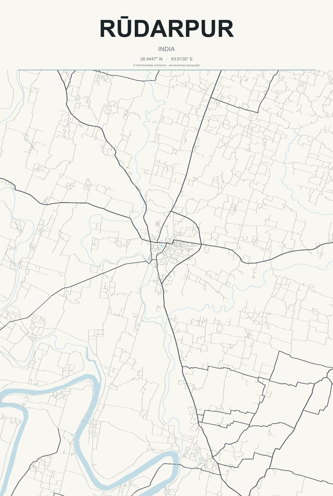 Rūdarpur, India City Map Aluminum Sign in Headline Atlas style