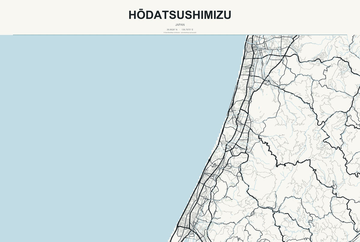 Hōdatsushimizu, Japan City Map Aluminum Sign in Headline Atlas style