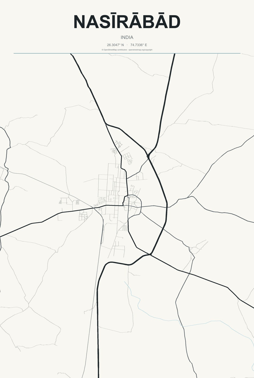 Nasīrābād, India City Map Aluminum Sign in Headline Atlas style