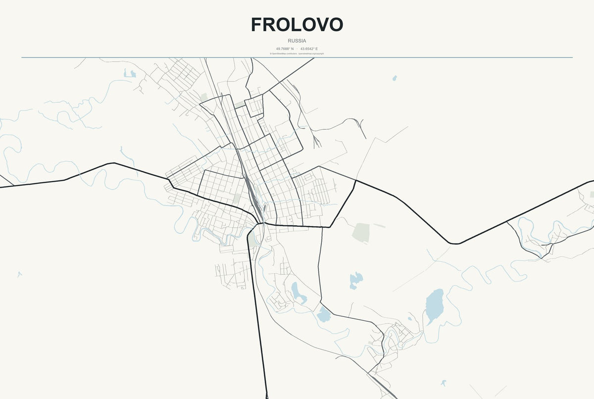 Frolovo, Russia City Map Aluminum Sign in Headline Atlas style
