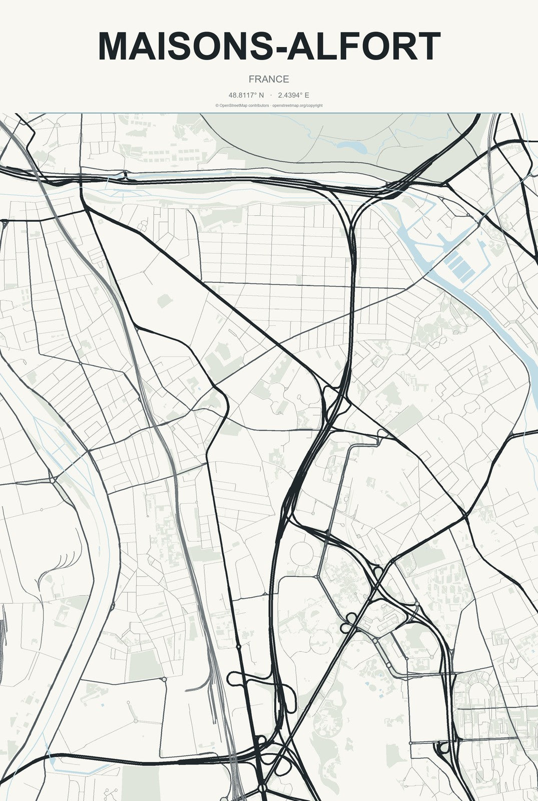 Maisons-Alfort, France City Map Aluminum Sign in Headline Atlas style