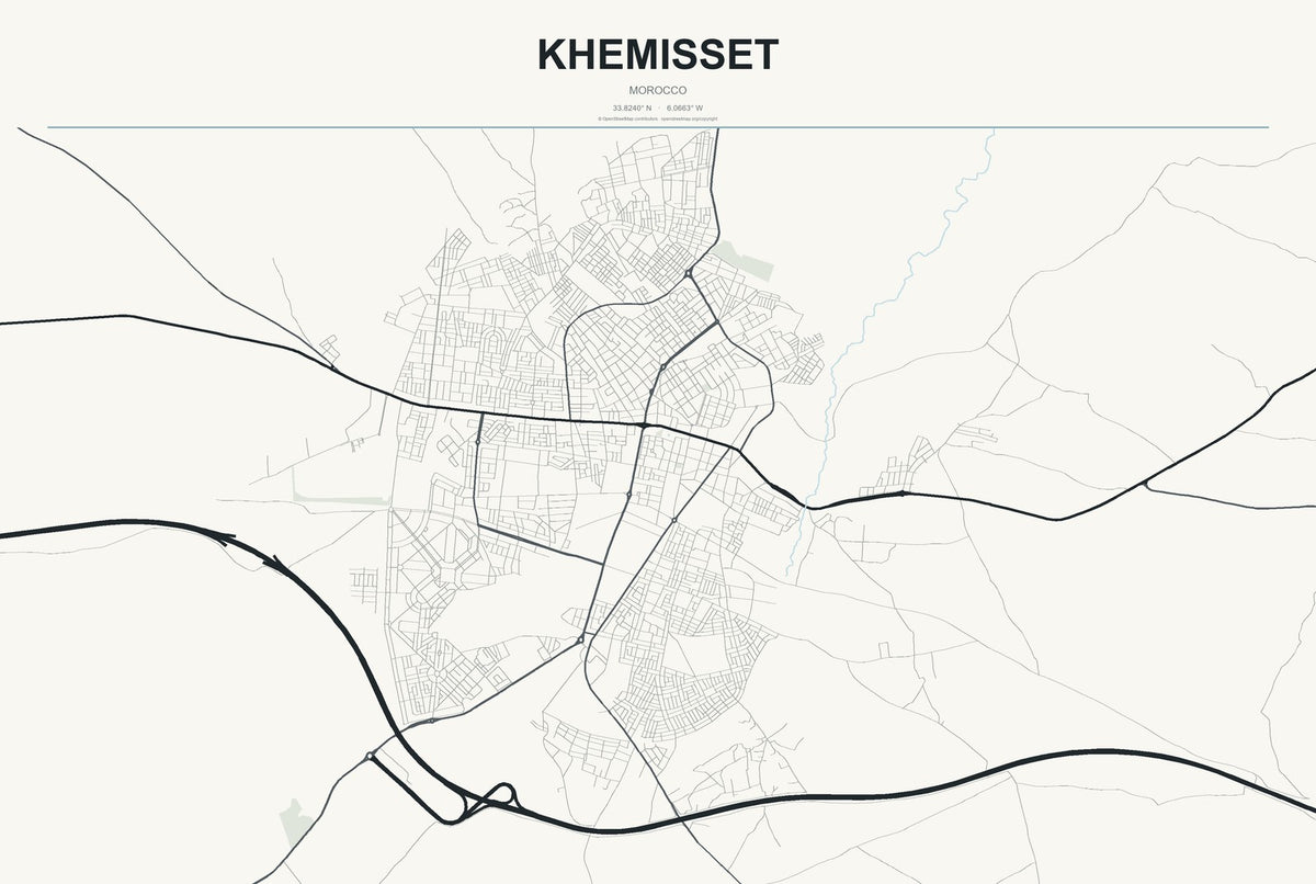 Khemisset, Morocco City Map Aluminum Sign in Headline Atlas style