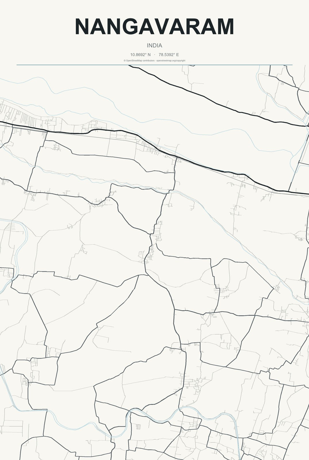 Nangavaram, India City Map Aluminum Sign in Headline Atlas style