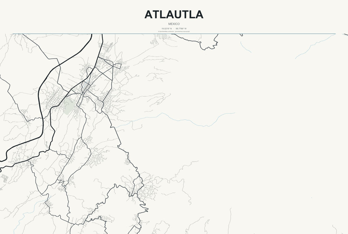 Atlautla, Mexico City Map Aluminum Sign in Headline Atlas style