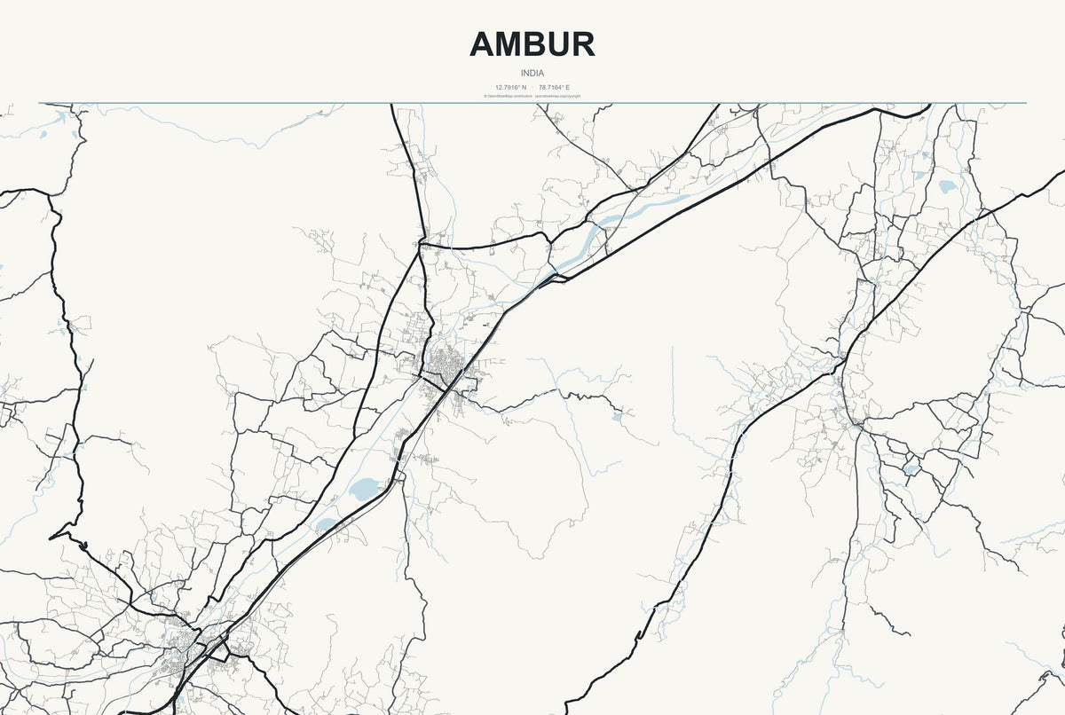 Ambur, India City Map Aluminum Sign in Headline Atlas style