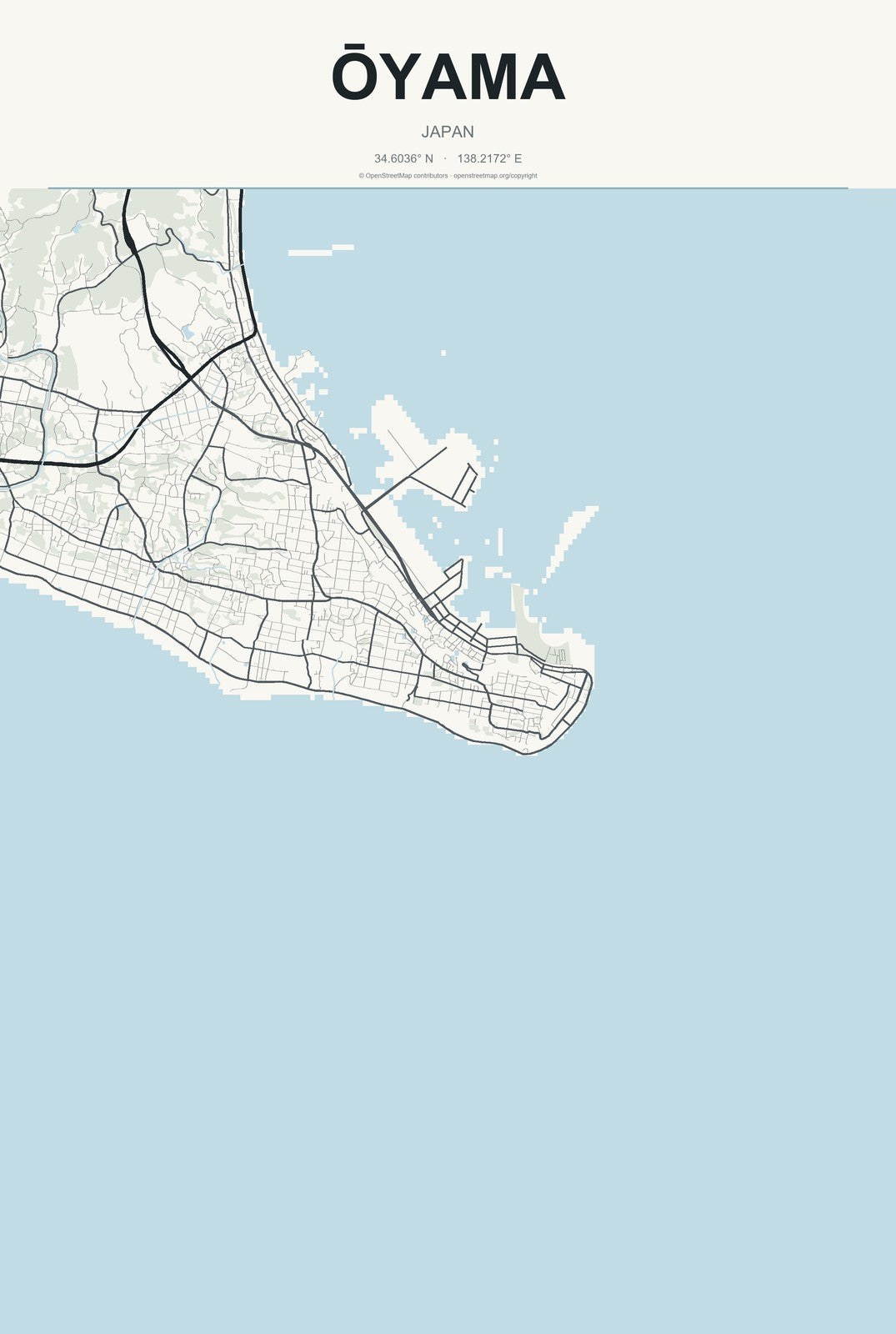 Ōyama, Japan City Map Aluminum Sign in Headline Atlas style
