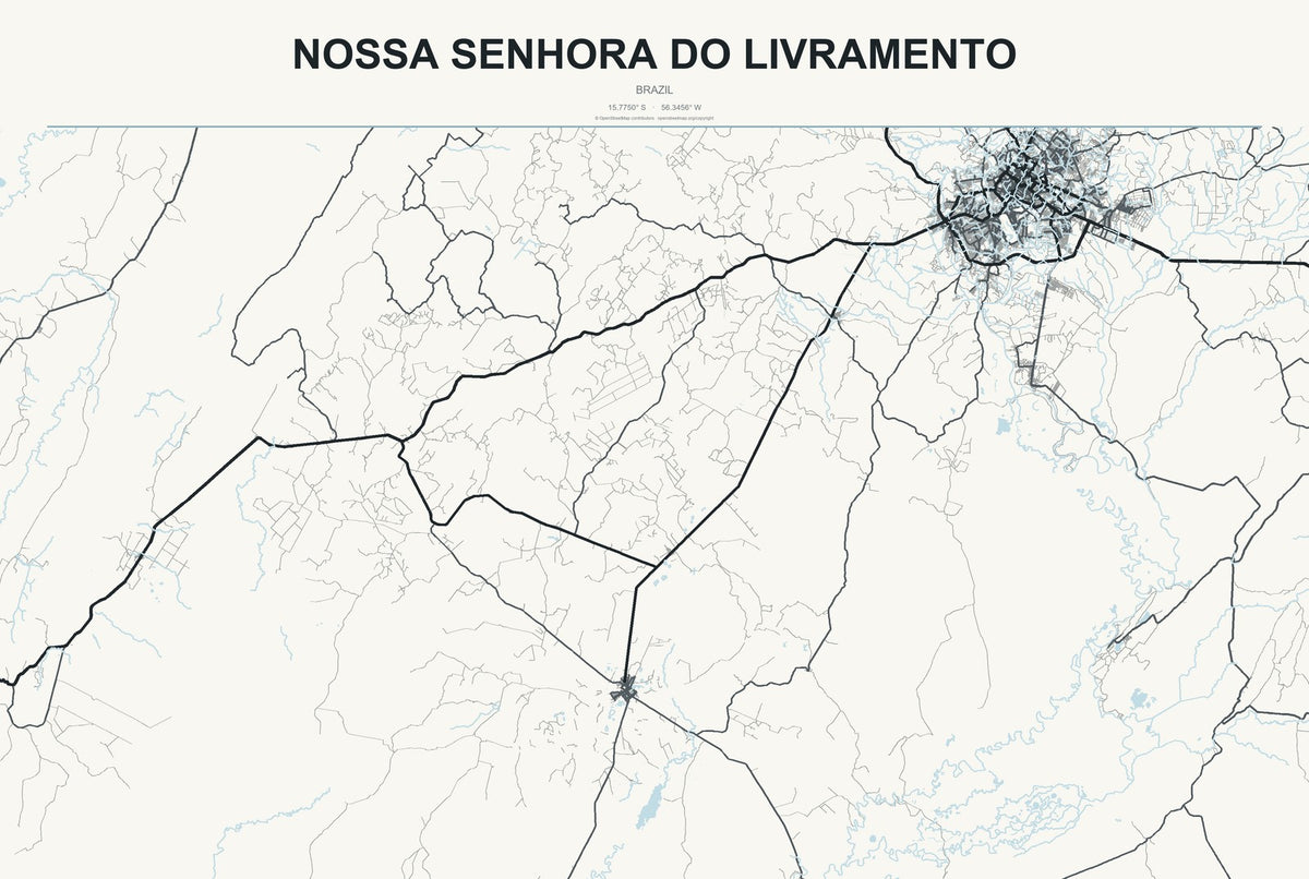 Nossa Senhora do Livramento, Brazil City Map Aluminum Sign in Headline Atlas style