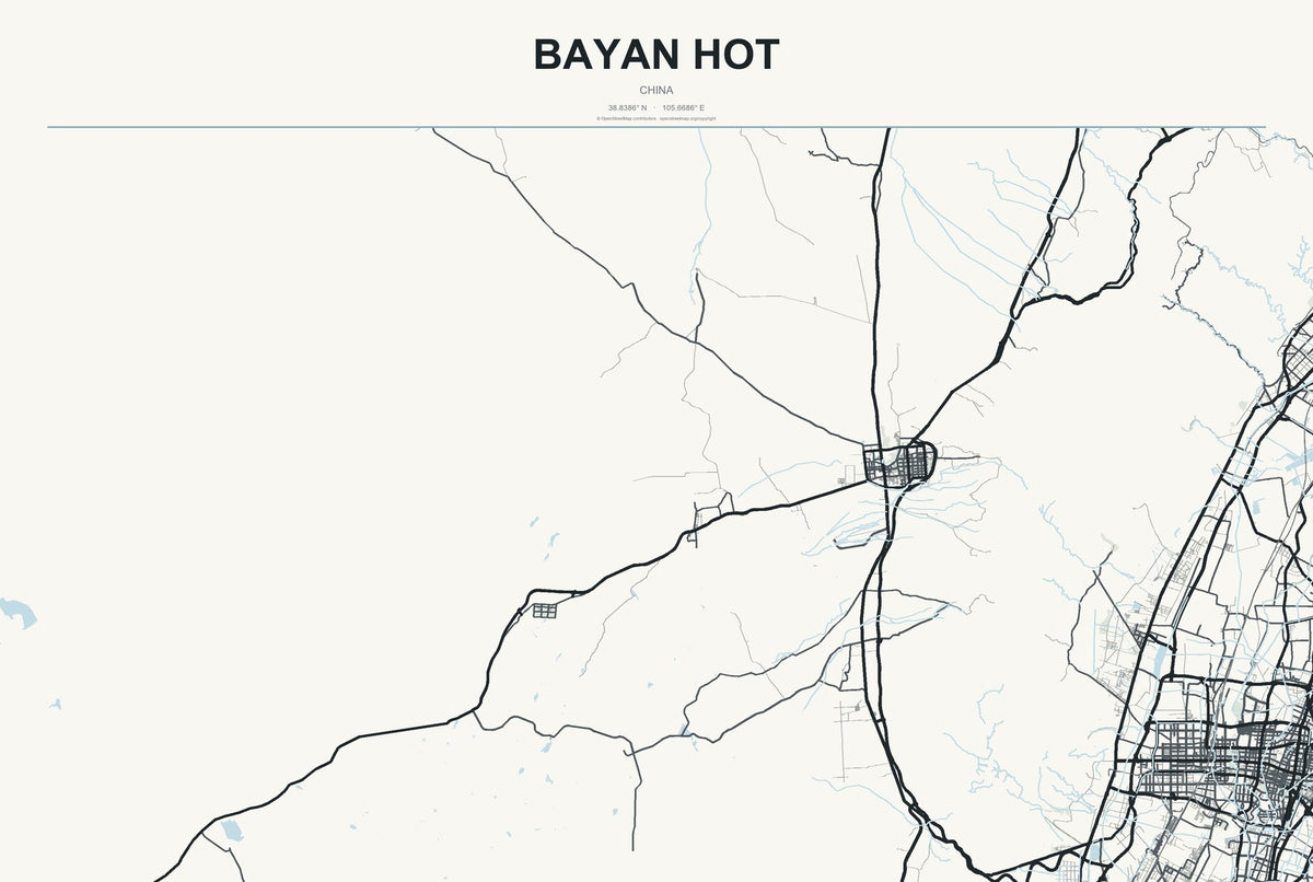 Bayan Hot, China City Map Aluminum Sign in Headline Atlas style