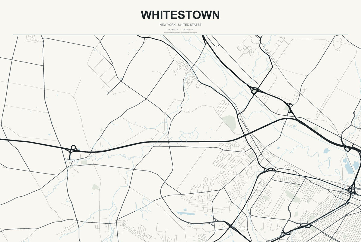 Whitestown, New York City Map Aluminum Sign in Headline Atlas style