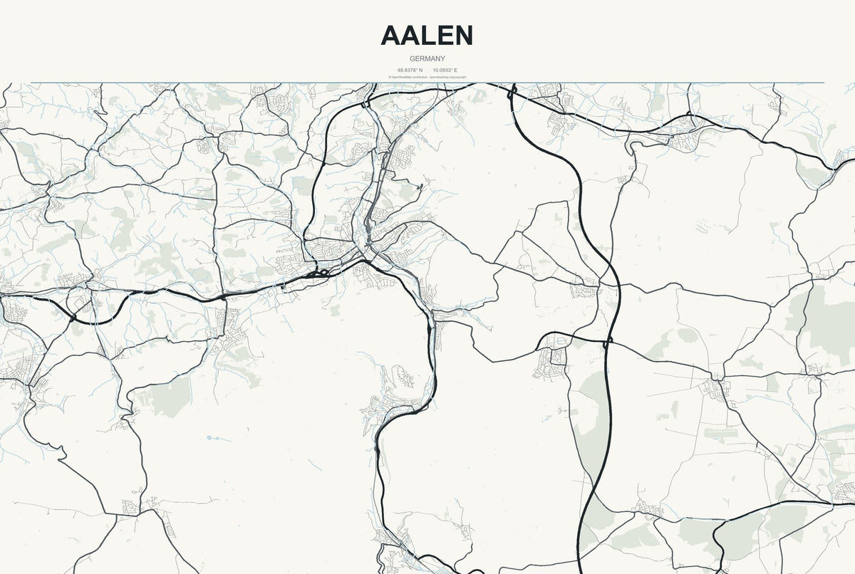 Aalen, Germany City Map Aluminum Sign in Headline Atlas style