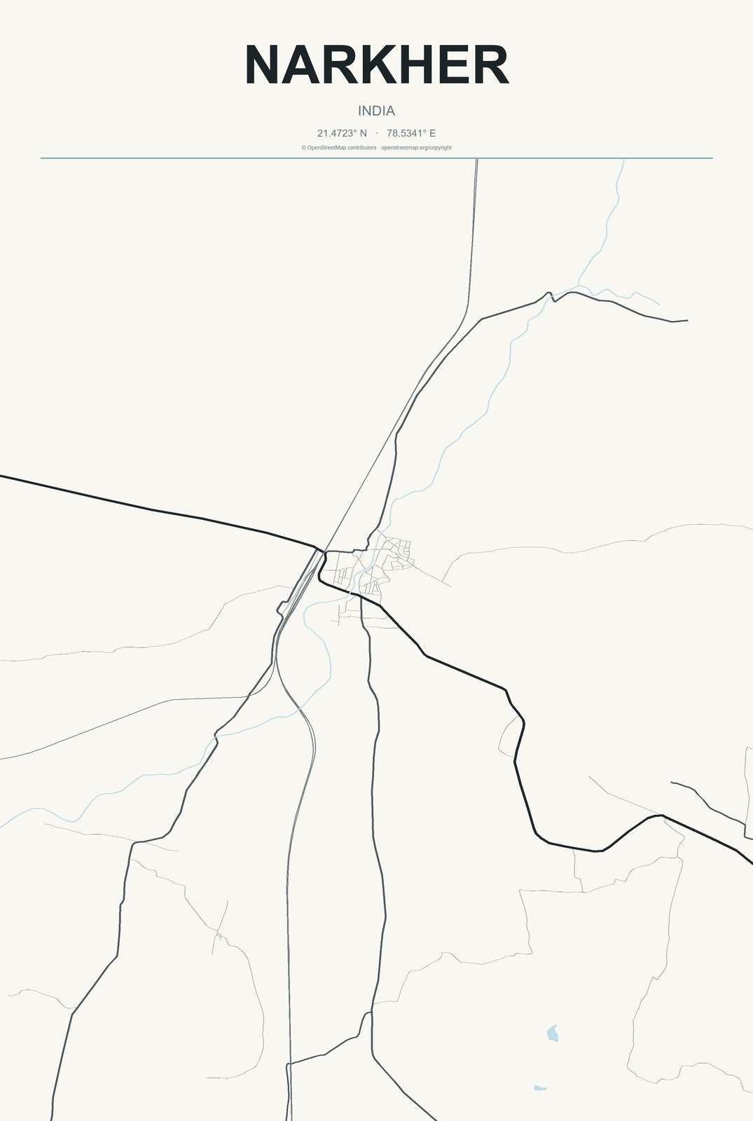 Narkher, India City Map Aluminum Sign in Headline Atlas style