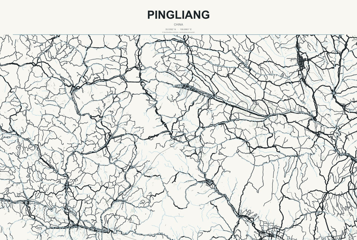 Pingliang, China City Map Aluminum Sign in Headline Atlas style