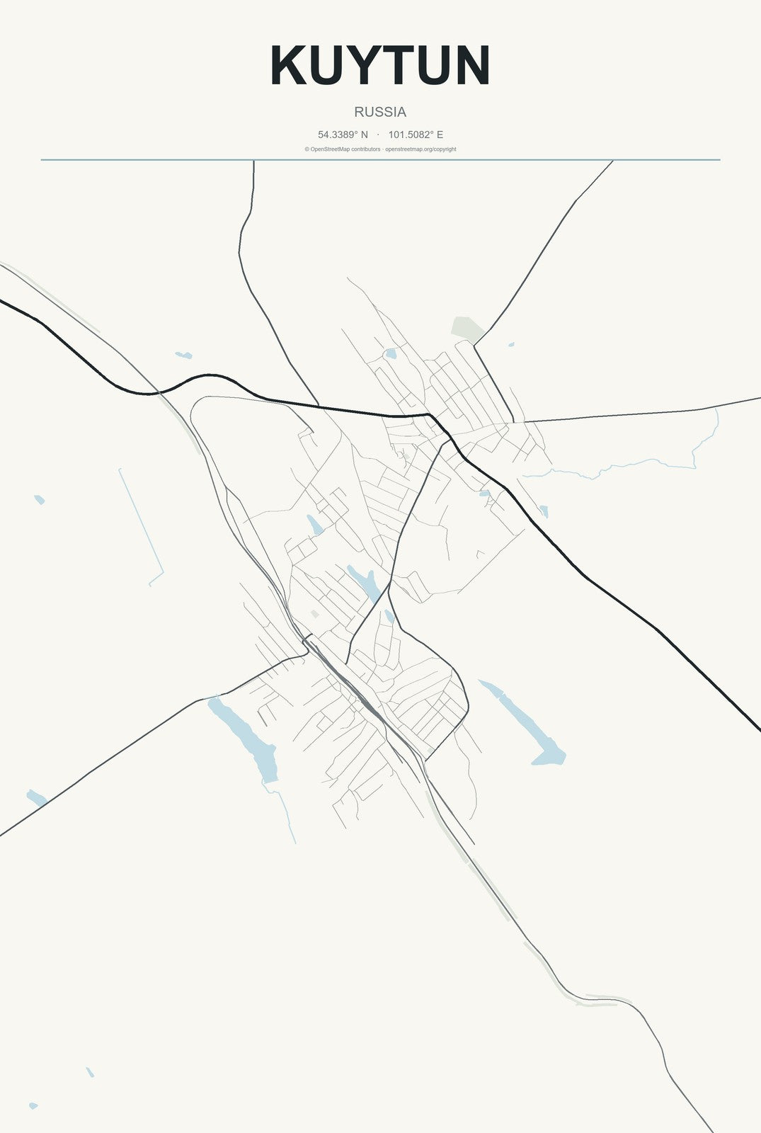 Kuytun, Russia City Map Aluminum Sign in Headline Atlas style