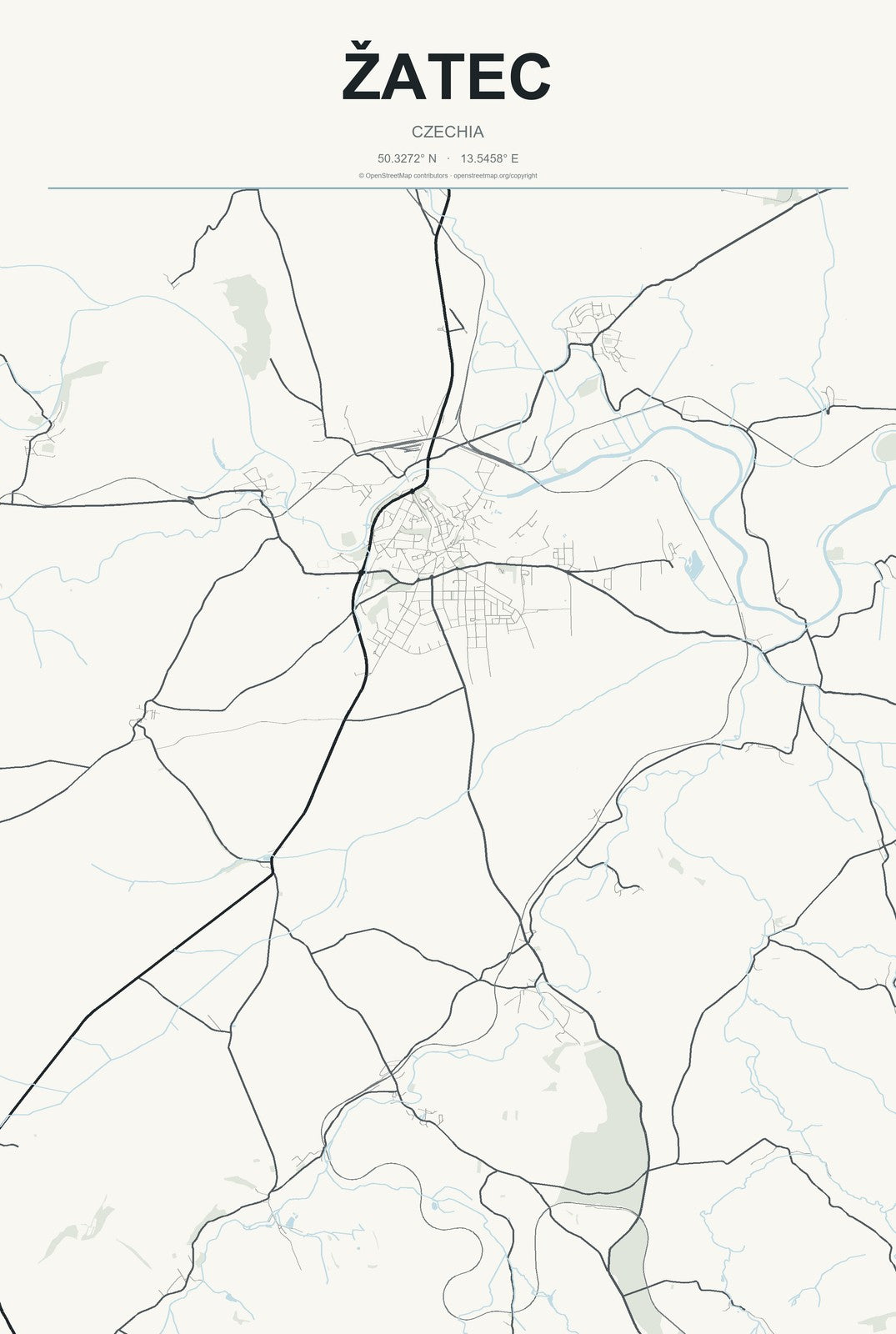 Žatec, Czechia City Map Aluminum Sign in Headline Atlas style