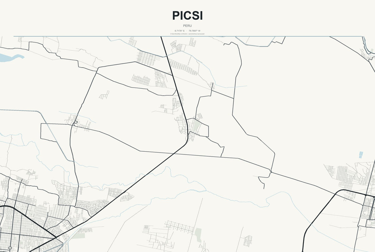 Picsi, Peru City Map Aluminum Sign in Headline Atlas style