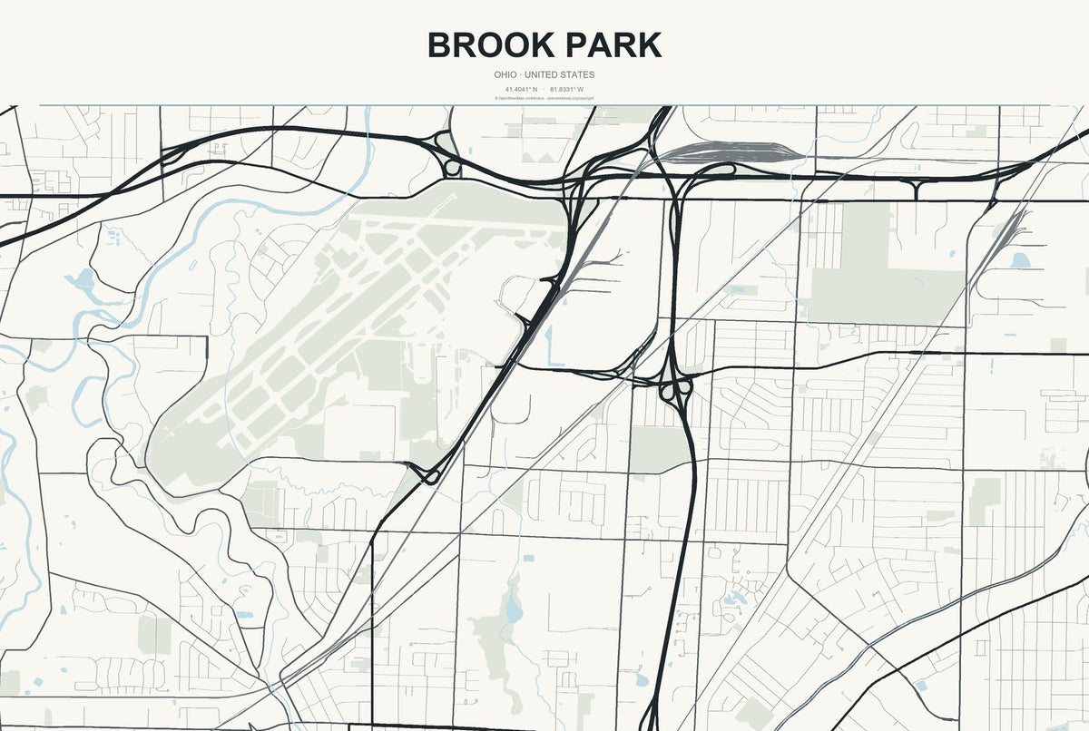 Brook Park, Ohio City Map Aluminum Sign in Headline Atlas style