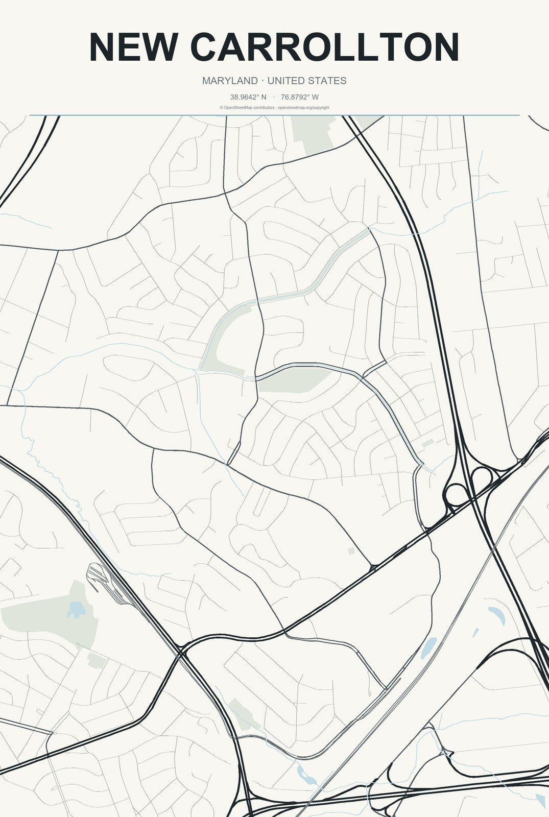 New Carrollton, Maryland City Map Aluminum Sign in Headline Atlas style
