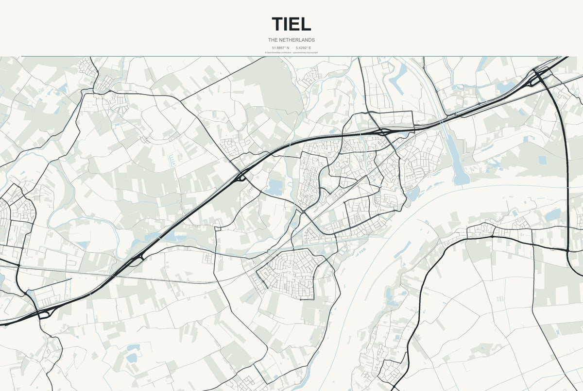 Tiel, The Netherlands City Map Aluminum Sign in Headline Atlas style