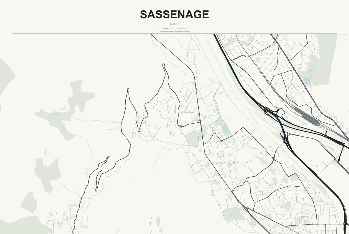 Sassenage, France City Map Aluminum Sign in Headline Atlas style