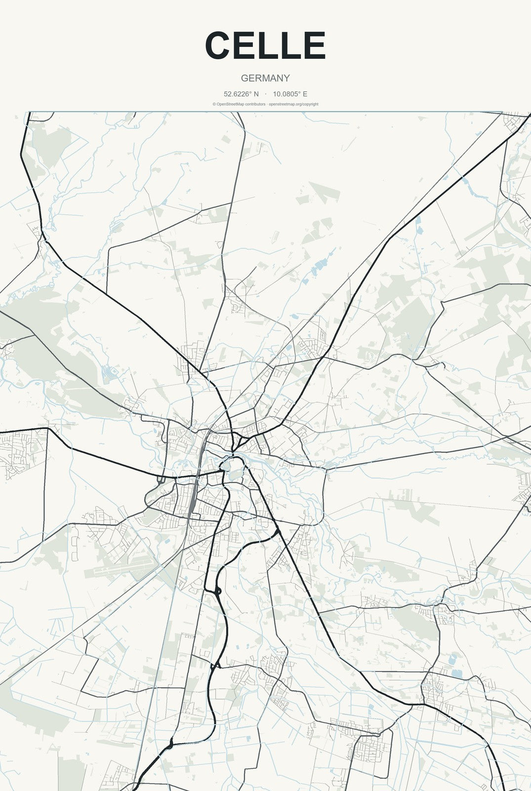 Celle, Germany City Map Aluminum Sign in Headline Atlas style