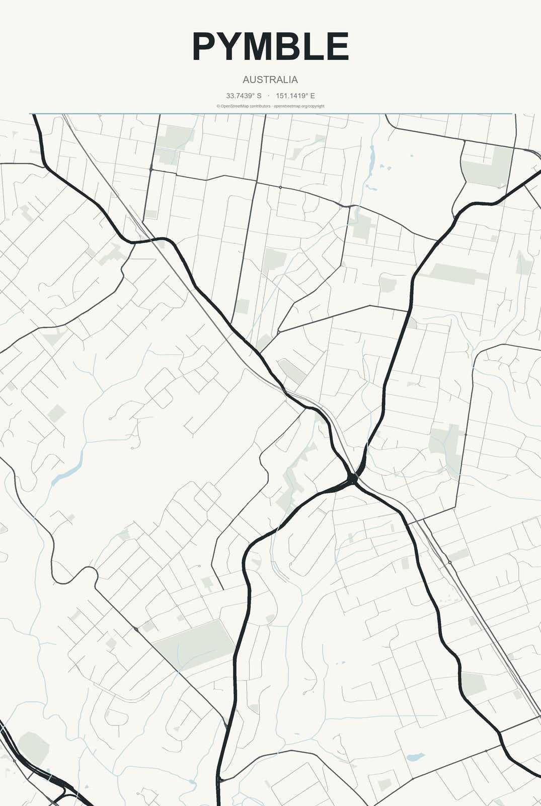 Pymble, Australia City Map Aluminum Sign in Headline Atlas style