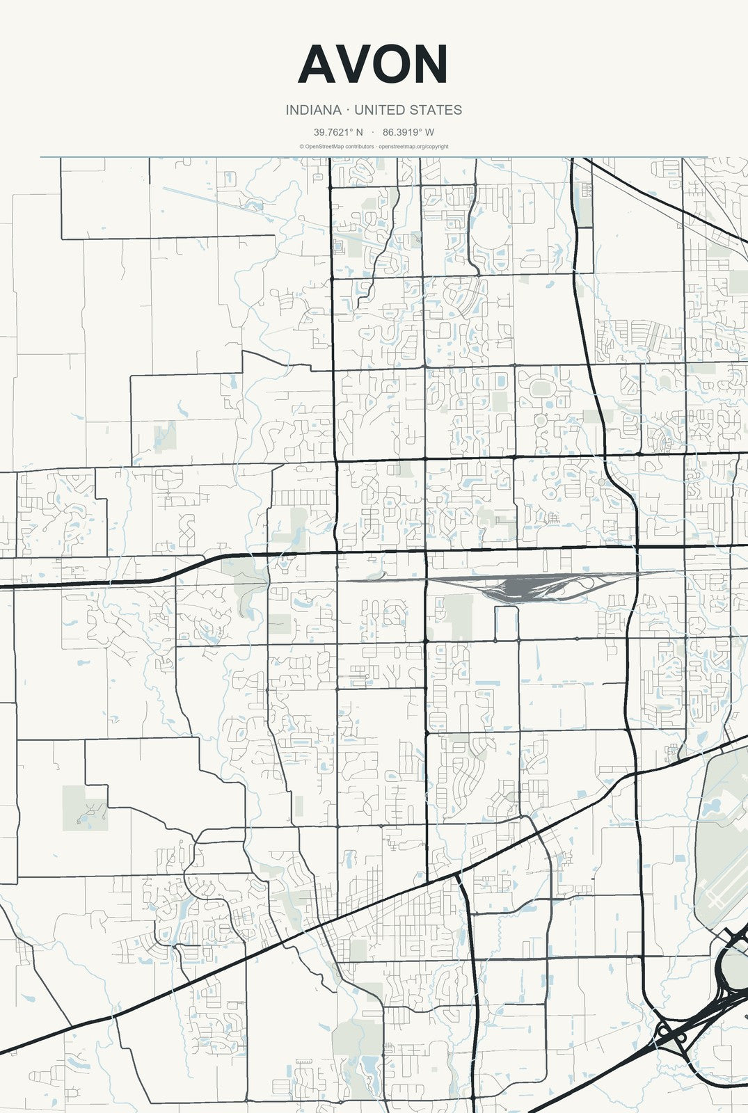 Avon, Indiana City Map Aluminum Sign in Headline Atlas style