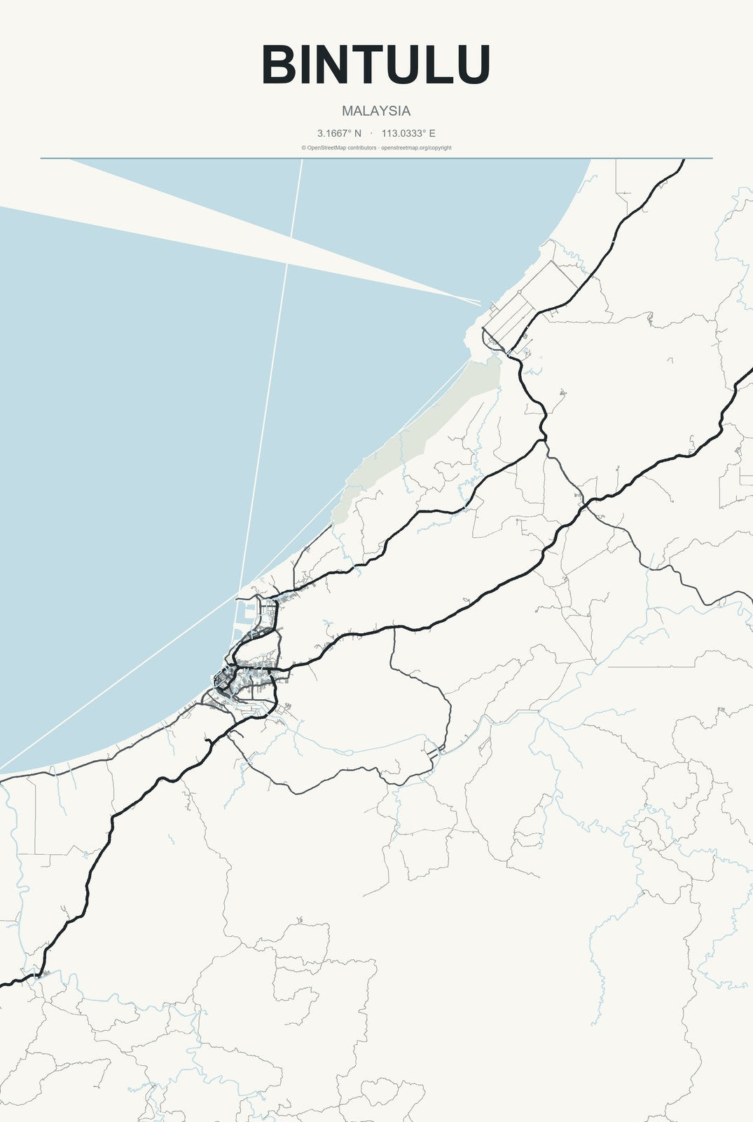 Bintulu, Malaysia City Map Aluminum Sign in Headline Atlas style
