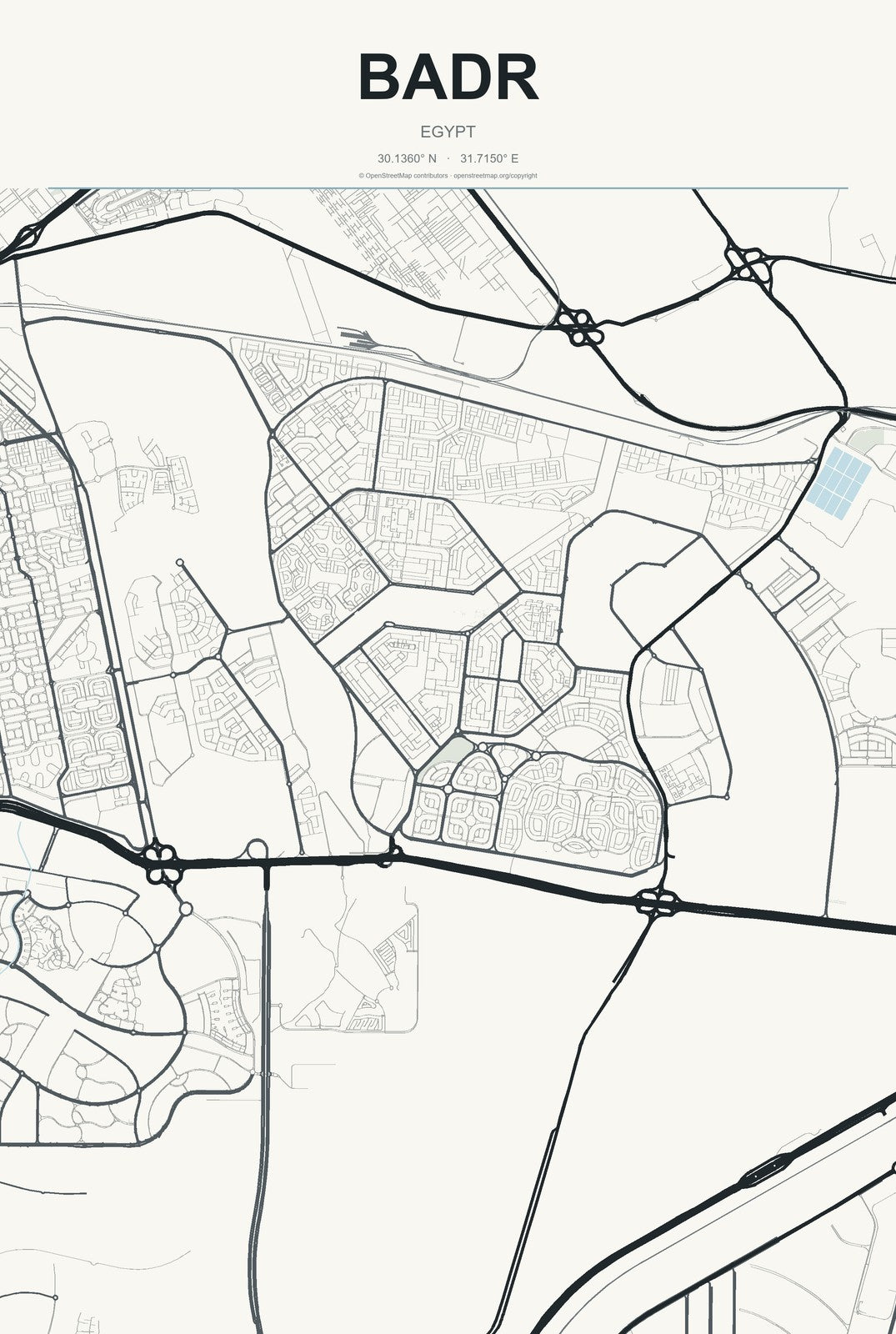 Badr, Cairo, Egypt City Map Aluminum Sign in Headline Atlas style