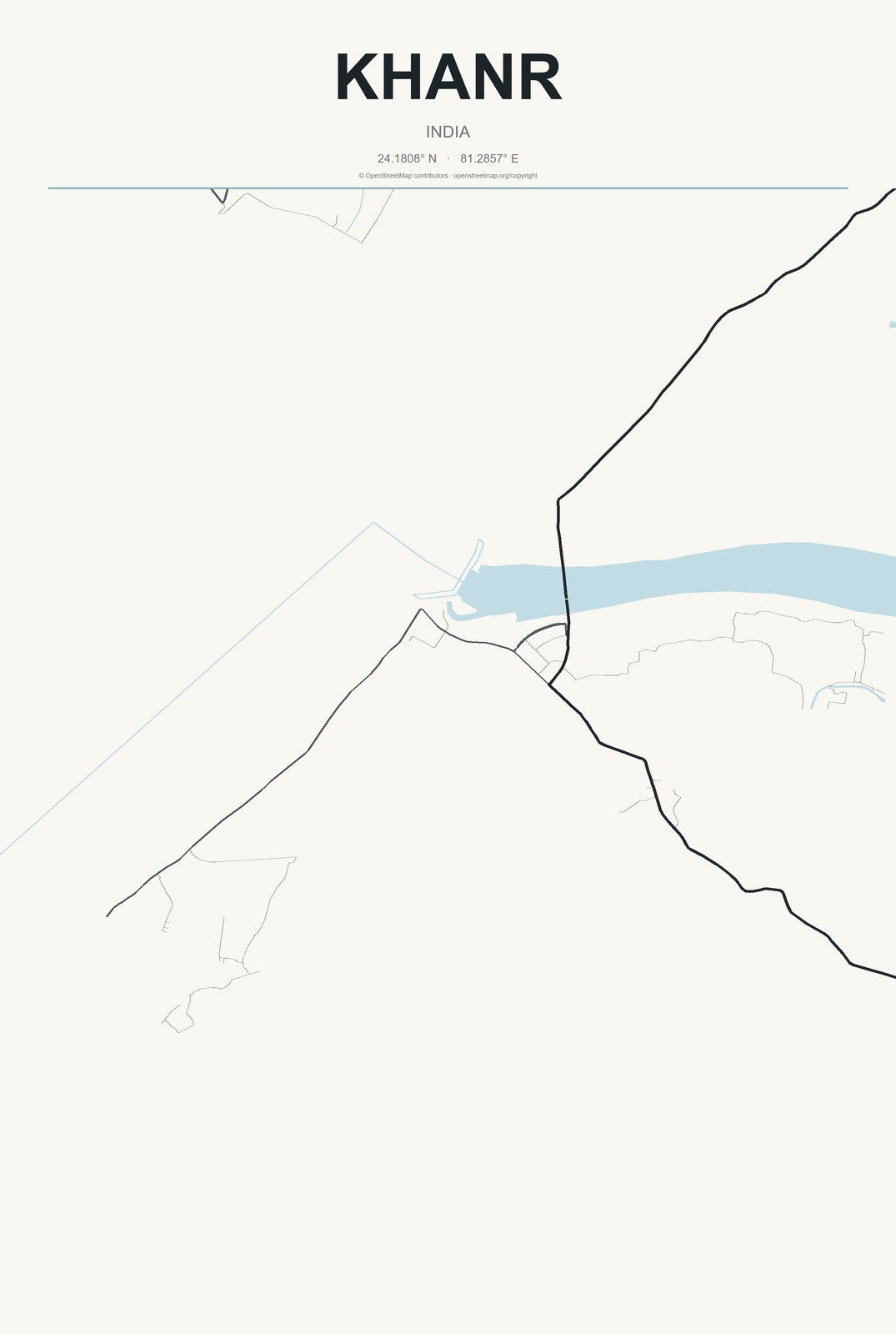 Khanr, India City Map Aluminum Sign in Headline Atlas style