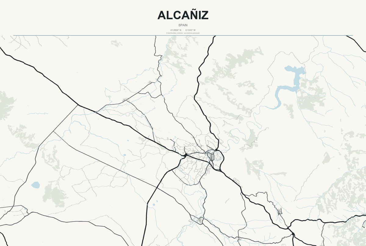 Alcañiz, Spain City Map Aluminum Sign in Headline Atlas style