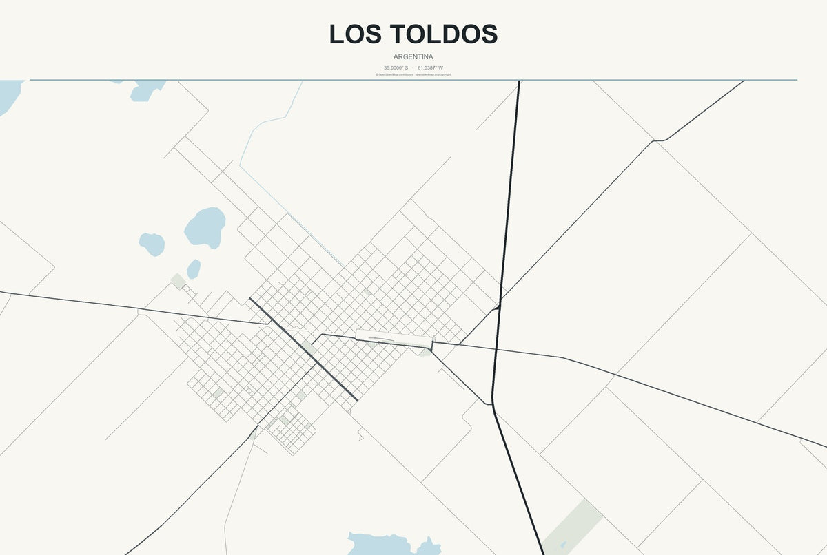 Los Toldos, Argentina City Map Aluminum Sign in Headline Atlas style