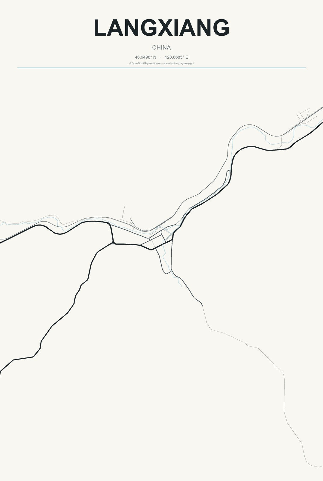 Langxiang, China City Map Aluminum Sign in Headline Atlas style