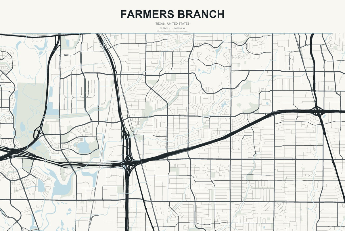 Farmers Branch, Texas City Map Aluminum Sign in Headline Atlas style