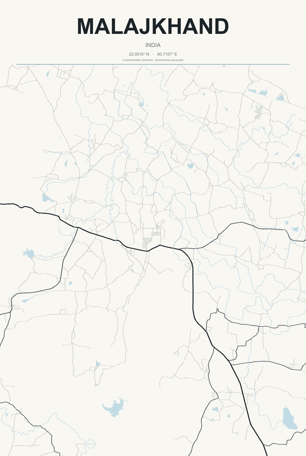 Malajkhand, India City Map Aluminum Sign in Headline Atlas style