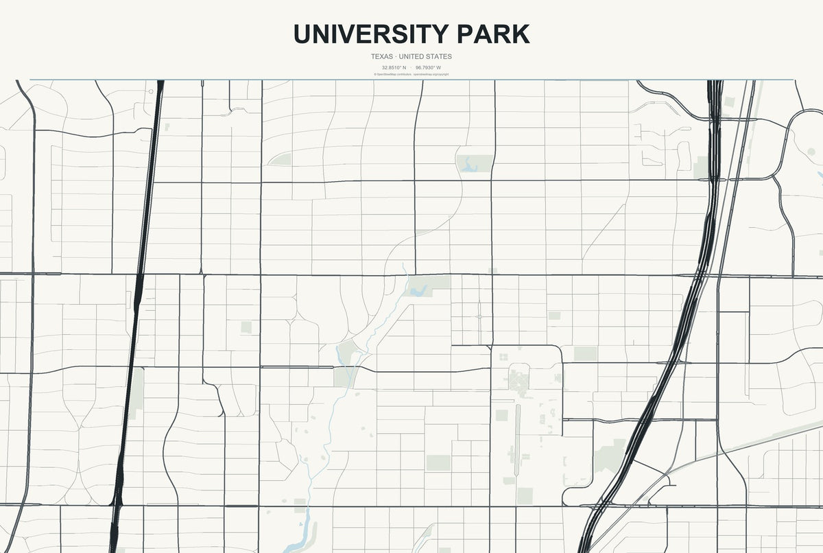 University Park, Texas City Map Aluminum Sign in Headline Atlas style