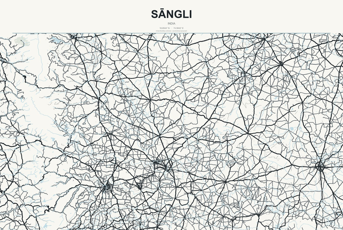 Sāngli, India City Map Aluminum Sign in Headline Atlas style